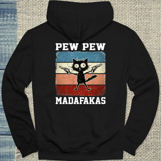 Hoodie - Pew Pew Madafaka - Rücken - Unisex - Katze, Back Schwarz