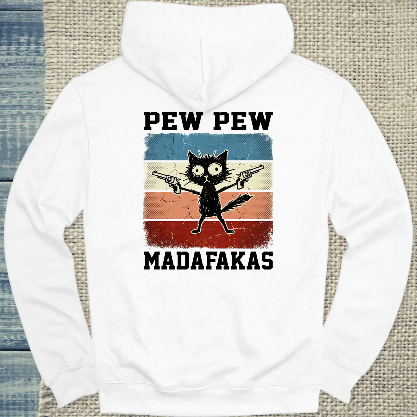 Hoodie - Pew Pew Madafaka - Rücken - Unisex - Katze, Back Weiß