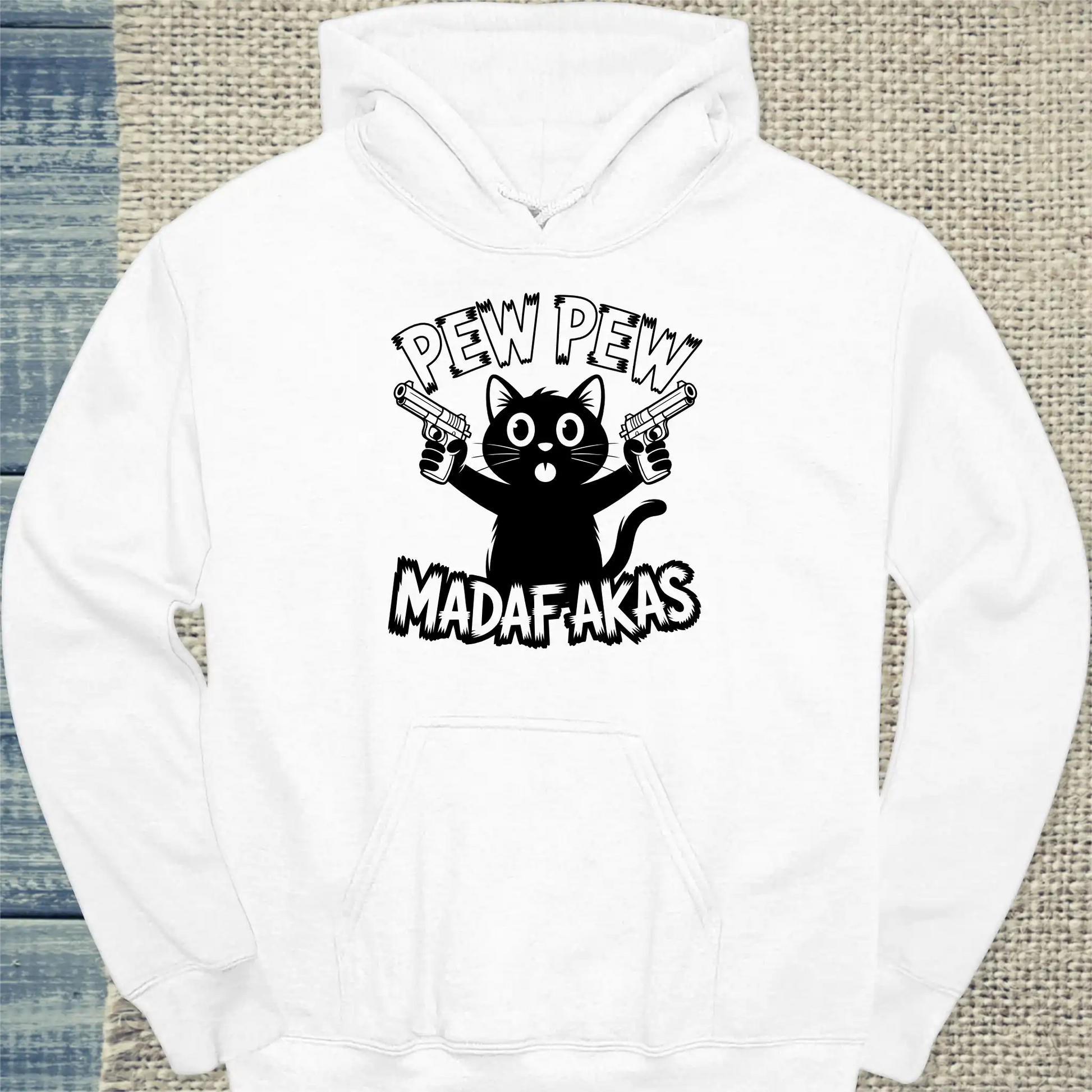 Hoodie - Pew Pew Madafakas Black - Unisex - Katze, Cat Guy Weiß