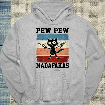 Hoodie - Pew Pew Madafakas - Unisex - Katze Grau
