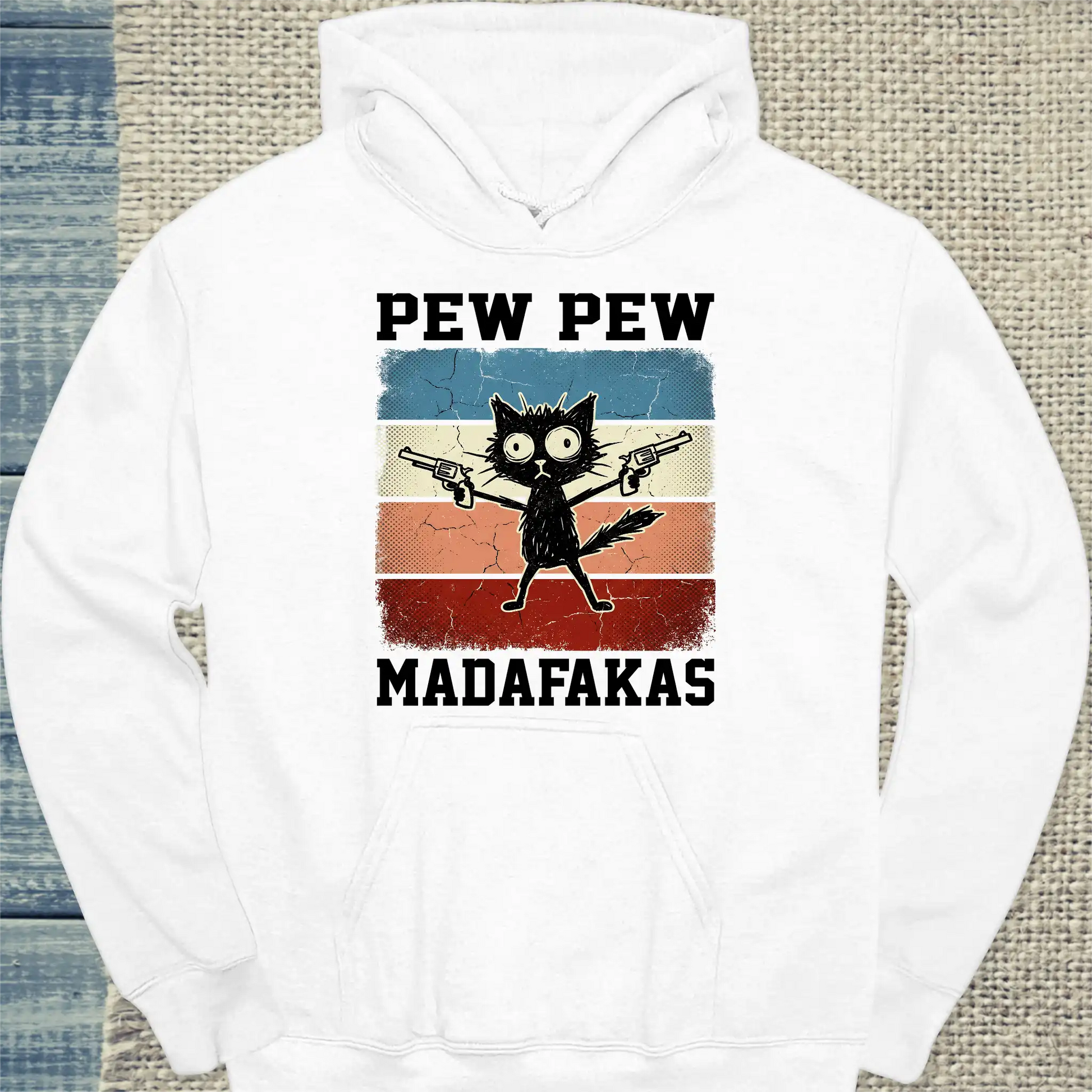 Hoodie - Pew Pew Madafakas - Unisex - Katze Weiß