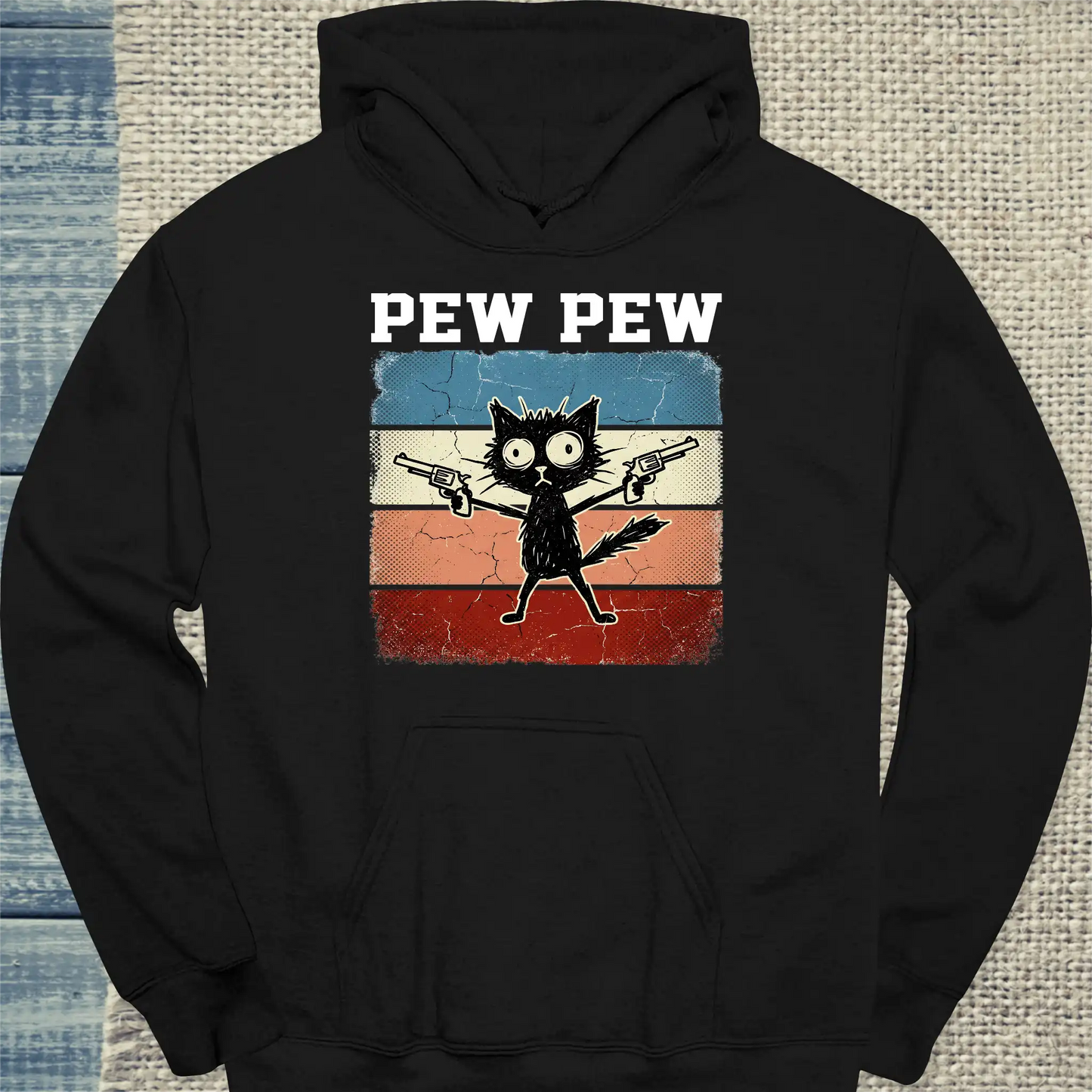 Hoodie - Pew Pew - Unisex - Katze, Cat Guy Schwarz