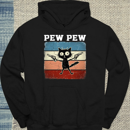 Hoodie - Pew Pew - Unisex - Katze, Cat Guy Schwarz
