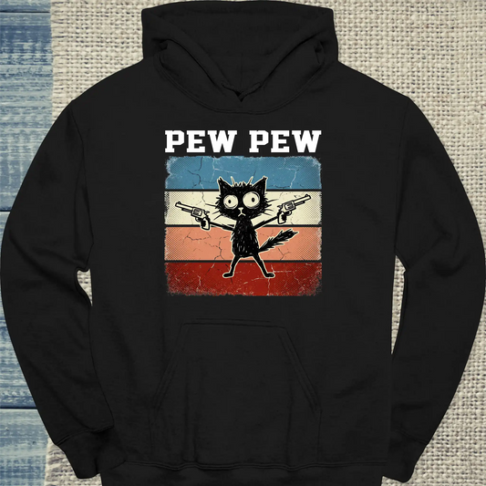 Hoodie - Pew Pew - Unisex - Katze, Cat Guy Schwarz