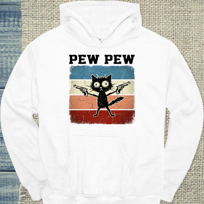 Hoodie - Pew Pew - Unisex - Katze, Cat Guy Weiß