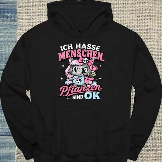 Hoodie - Pflanzen sind OK - Unisex - Katze Schwarz