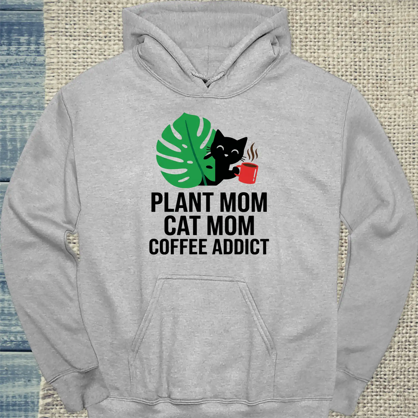 Hoodie - Plant Mom - Unisex - Katze & Kaffee Grau