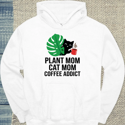 Hoodie - Plant Mom - Unisex - Katze & Kaffee Weiß
