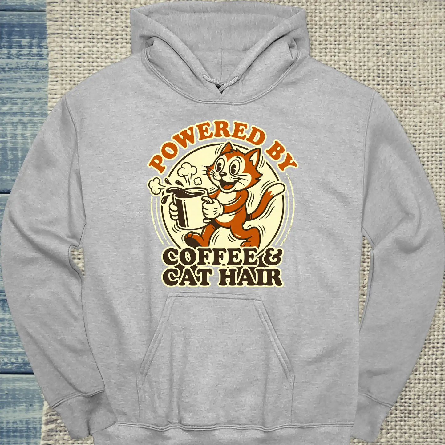 Hoodie - Powered by Coffee & Cat Hair - Unisex - Katze & Kaffee Grau