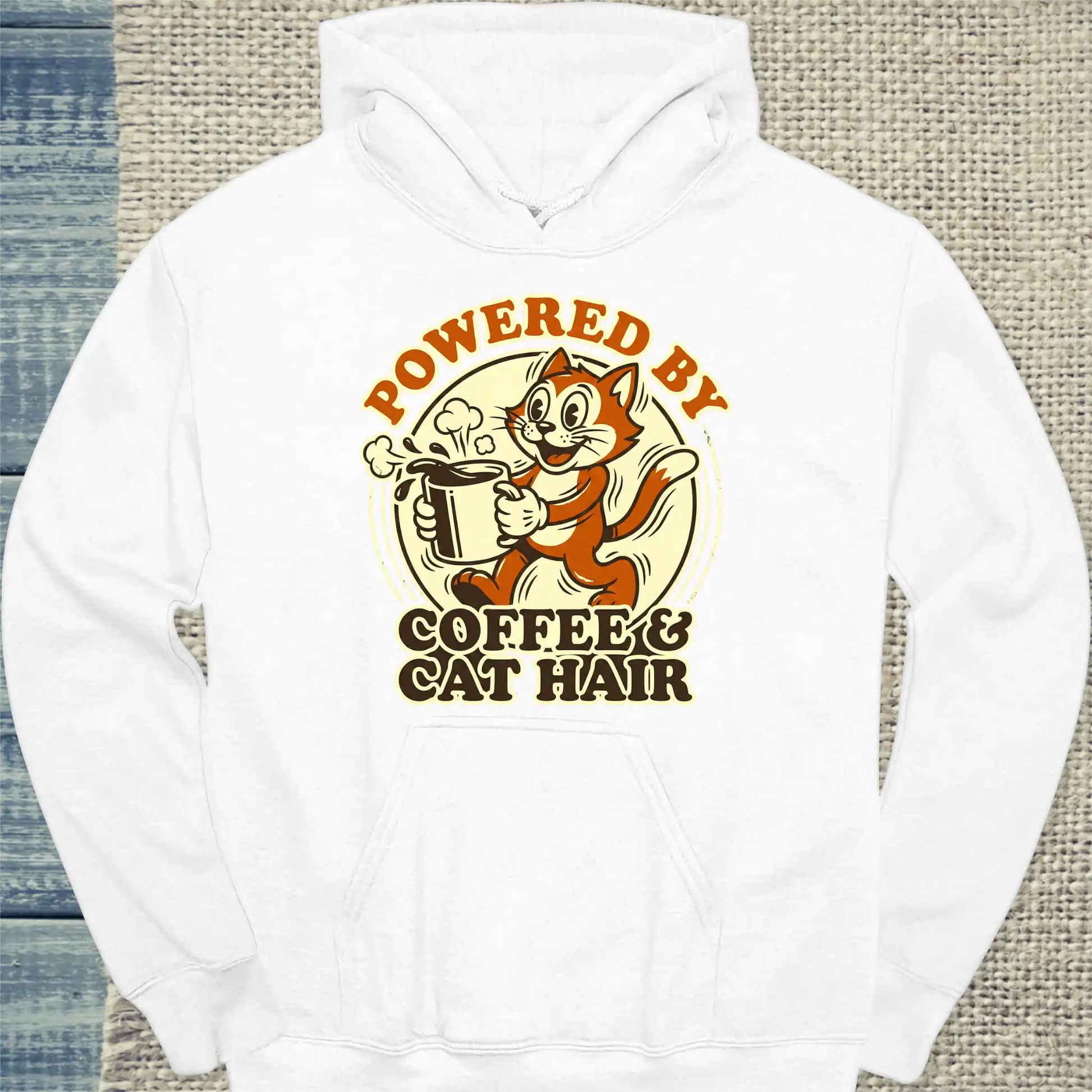 Hoodie - Powered by Coffee & Cat Hair - Unisex - Katze & Kaffee Weiß