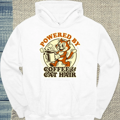 Hoodie - Powered by Coffee & Cat Hair - Unisex - Katze & Kaffee Weiß