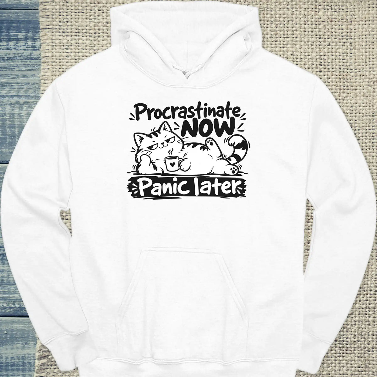 Hoodie - Procrastinate - Unisex - Katze Weiß