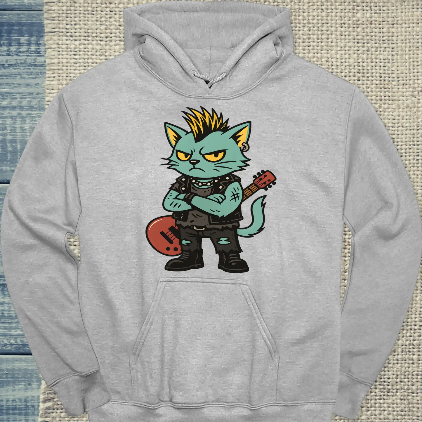 Hoodie - Punk Cat - Unisex - Katze Grau