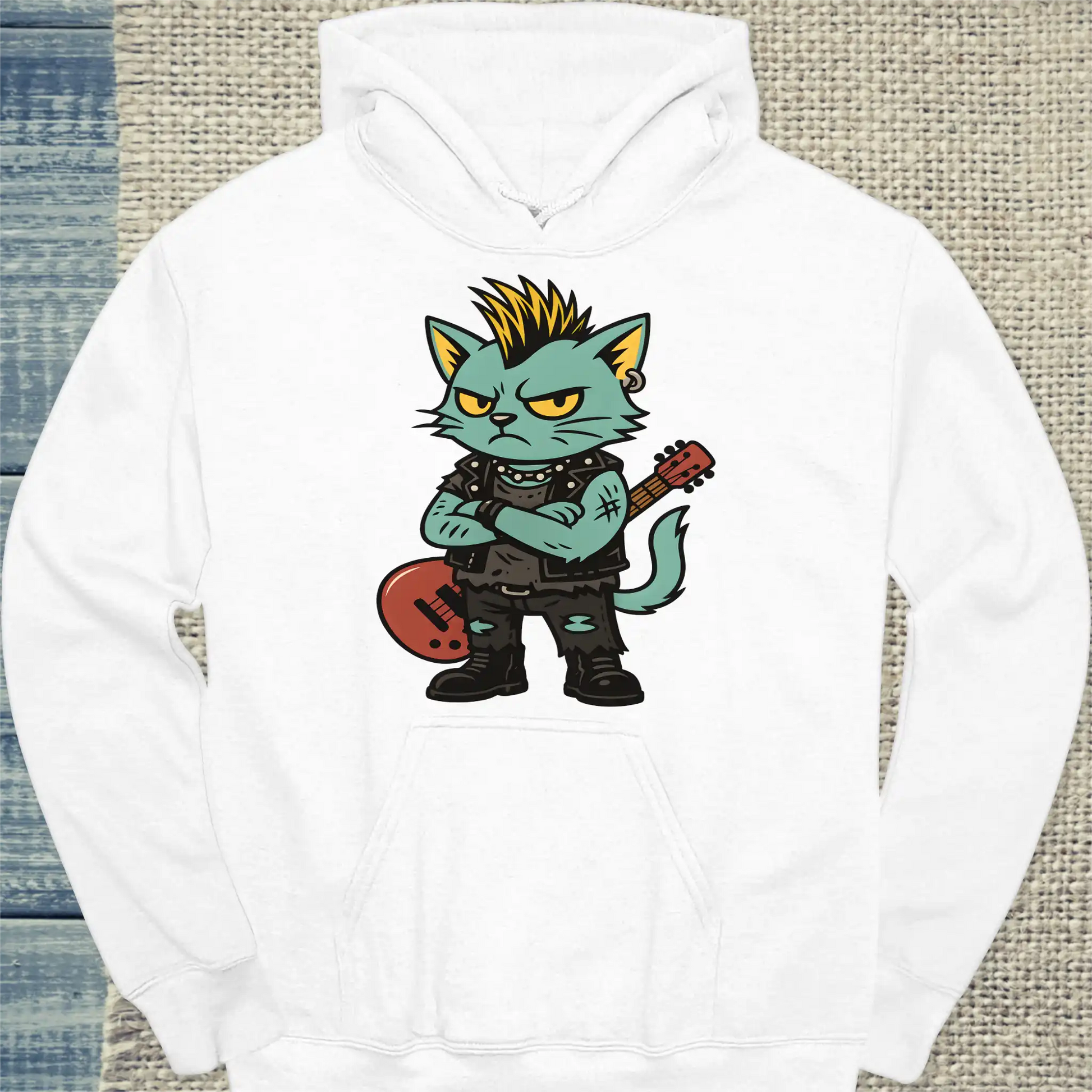 Hoodie - Punk Cat - Unisex - Katze Weiß