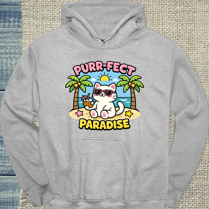Hoodie - Purr-Fect Paradise - Unisex - Katze, Sommer Grau