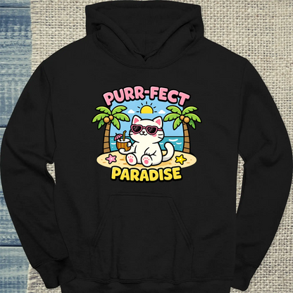 Hoodie - Purr-Fect Paradise - Unisex - Katze, Sommer Schwarz