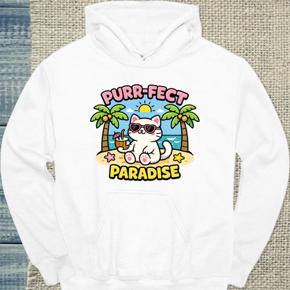 Hoodie - Purr-Fect Paradise - Unisex - Katze, Sommer Weiß