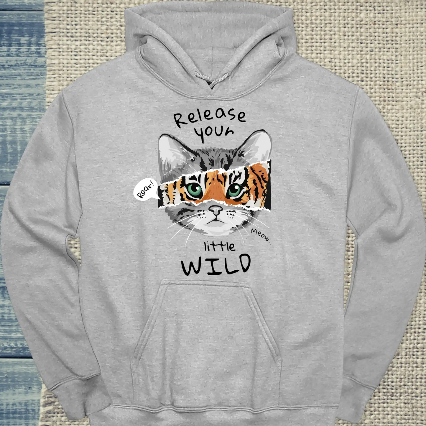 Hoodie - Release your little wild - Unisex - Katze Grau