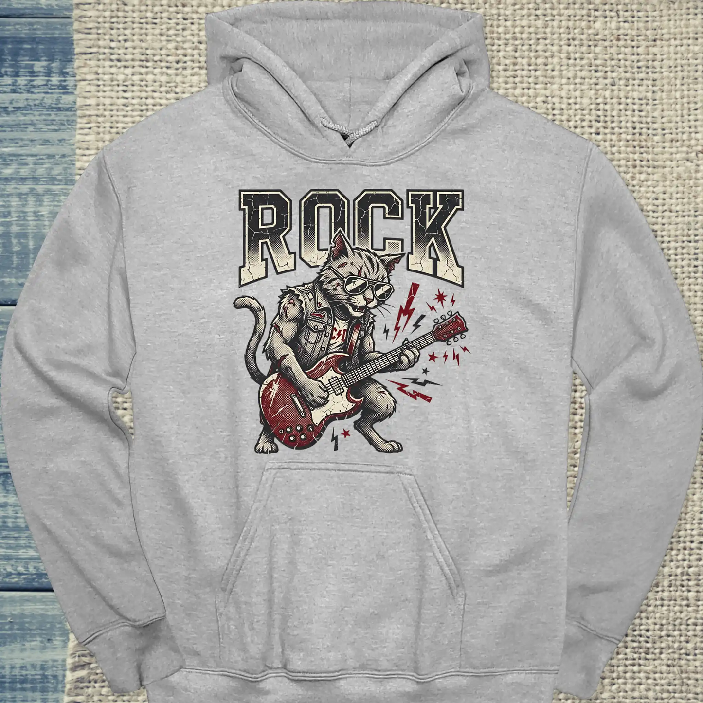 Hoodie - ROCK - Unisex - Katze Grau