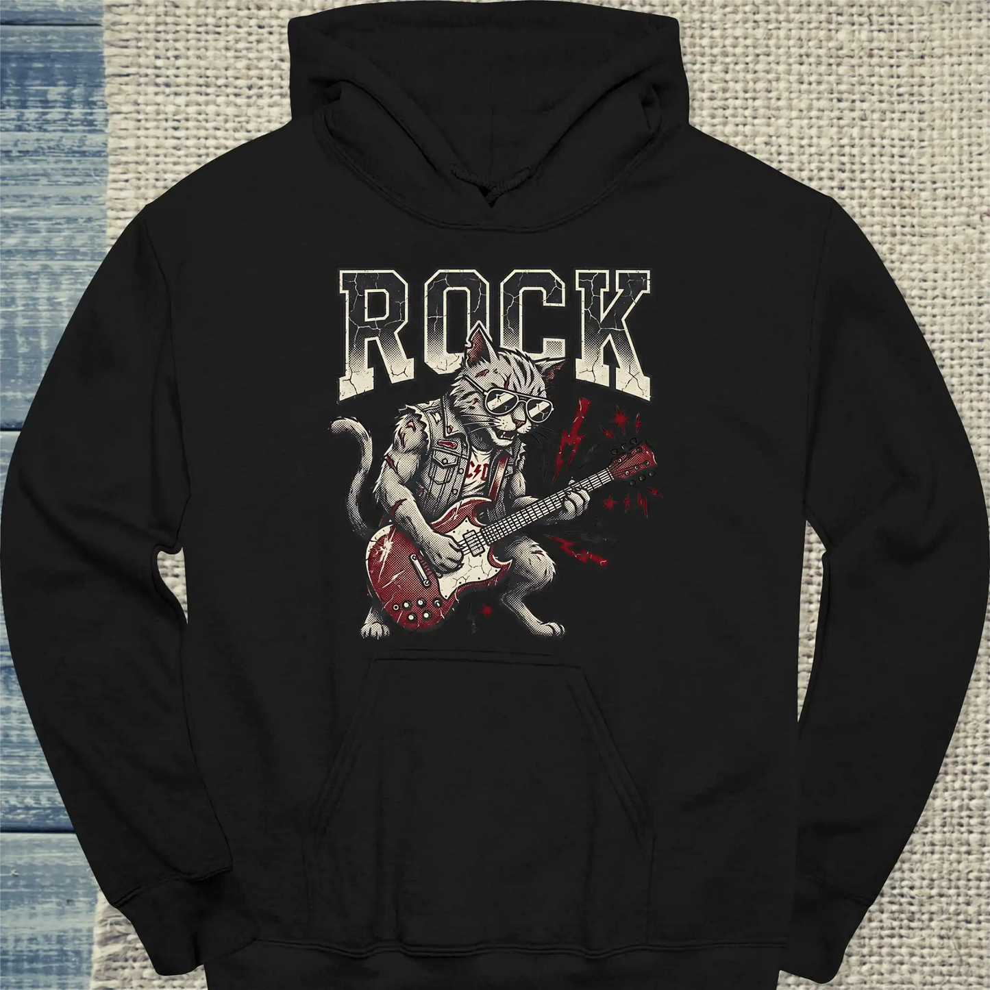 Hoodie - ROCK - Unisex - Katze Schwarz