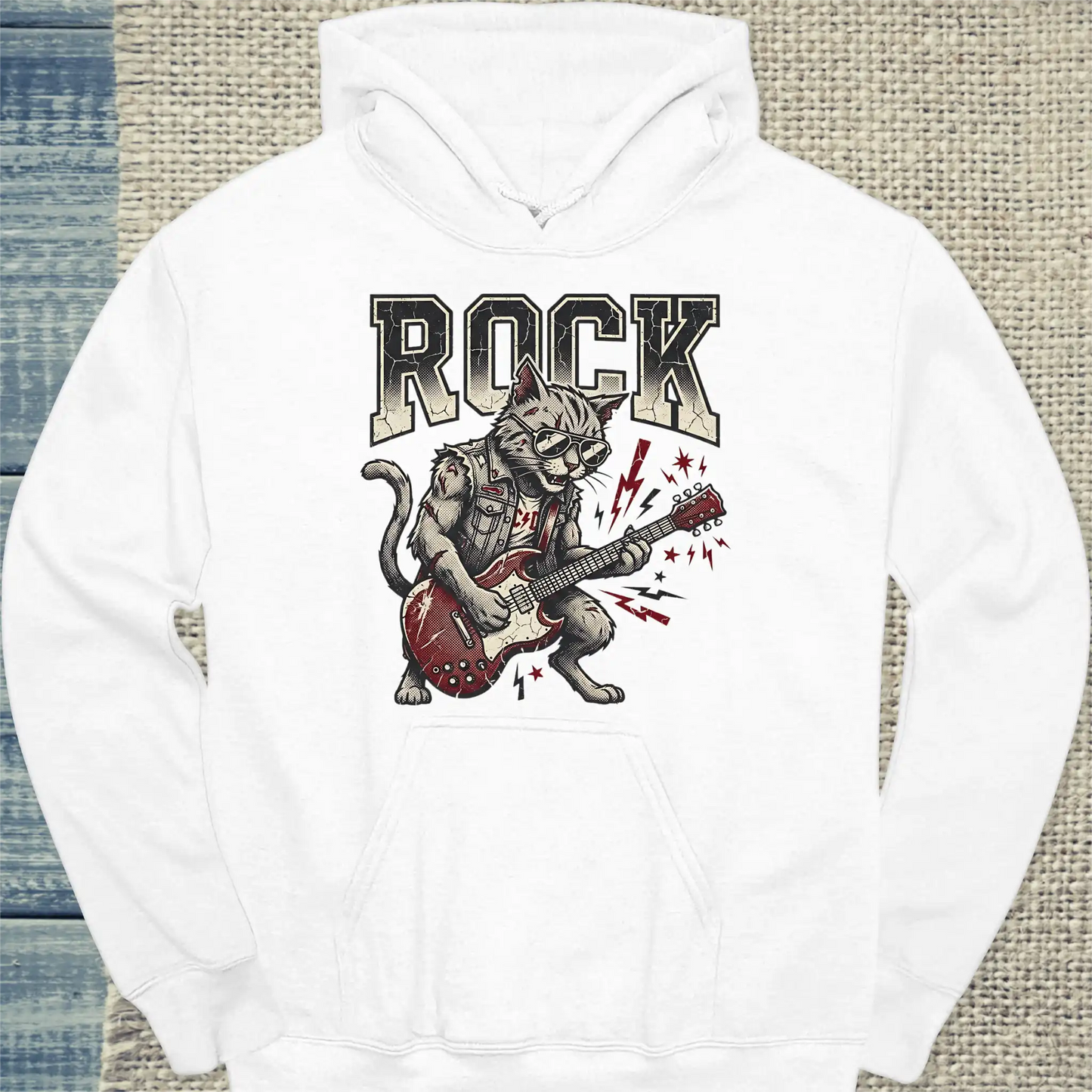 Hoodie - ROCK - Unisex - Katze Weiß