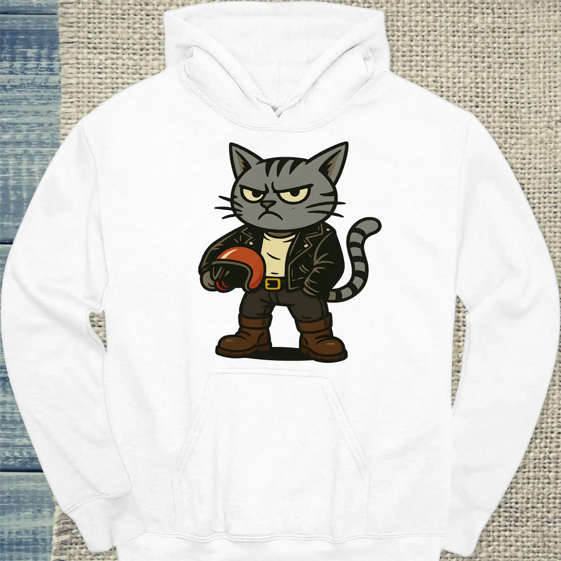 Hoodie - Rocker Katze - Unisex - Katze Weiß
