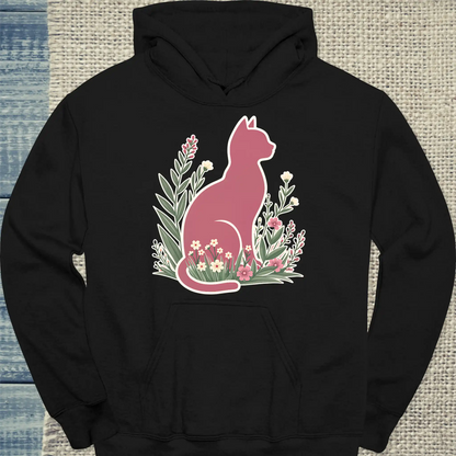 Hoodie - Rosa Katze im Gras - Unisex - Katze Schwarz