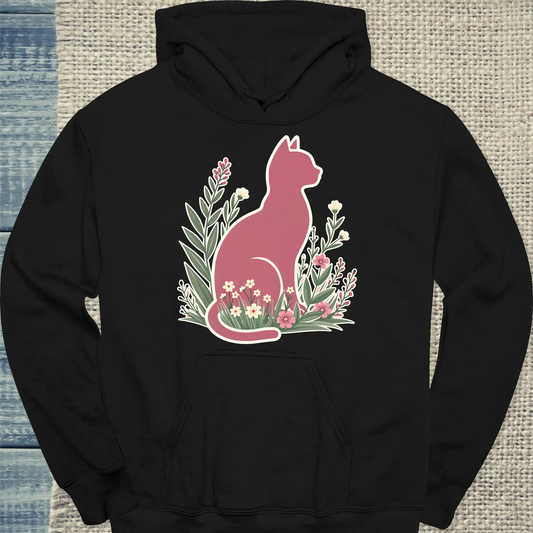 Hoodie - Rosa Katze im Gras - Unisex - Katze Schwarz