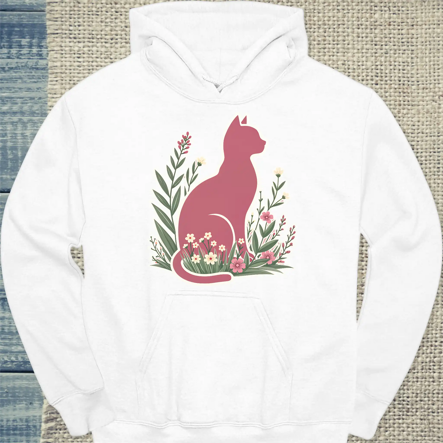 Hoodie - Rosa Katze im Gras - Unisex - Katze Weiß
