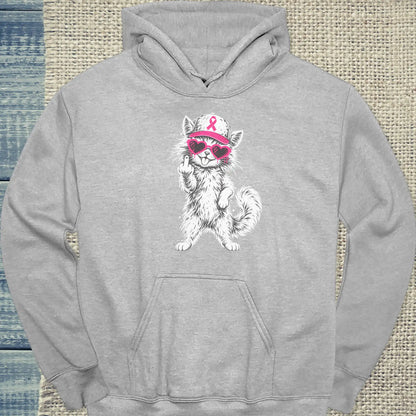 Hoodie - Rosa Schleife - Unisex - Katze Grau
