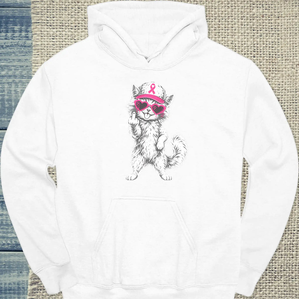Hoodie - Rosa Schleife - Unisex - Katze Weiß