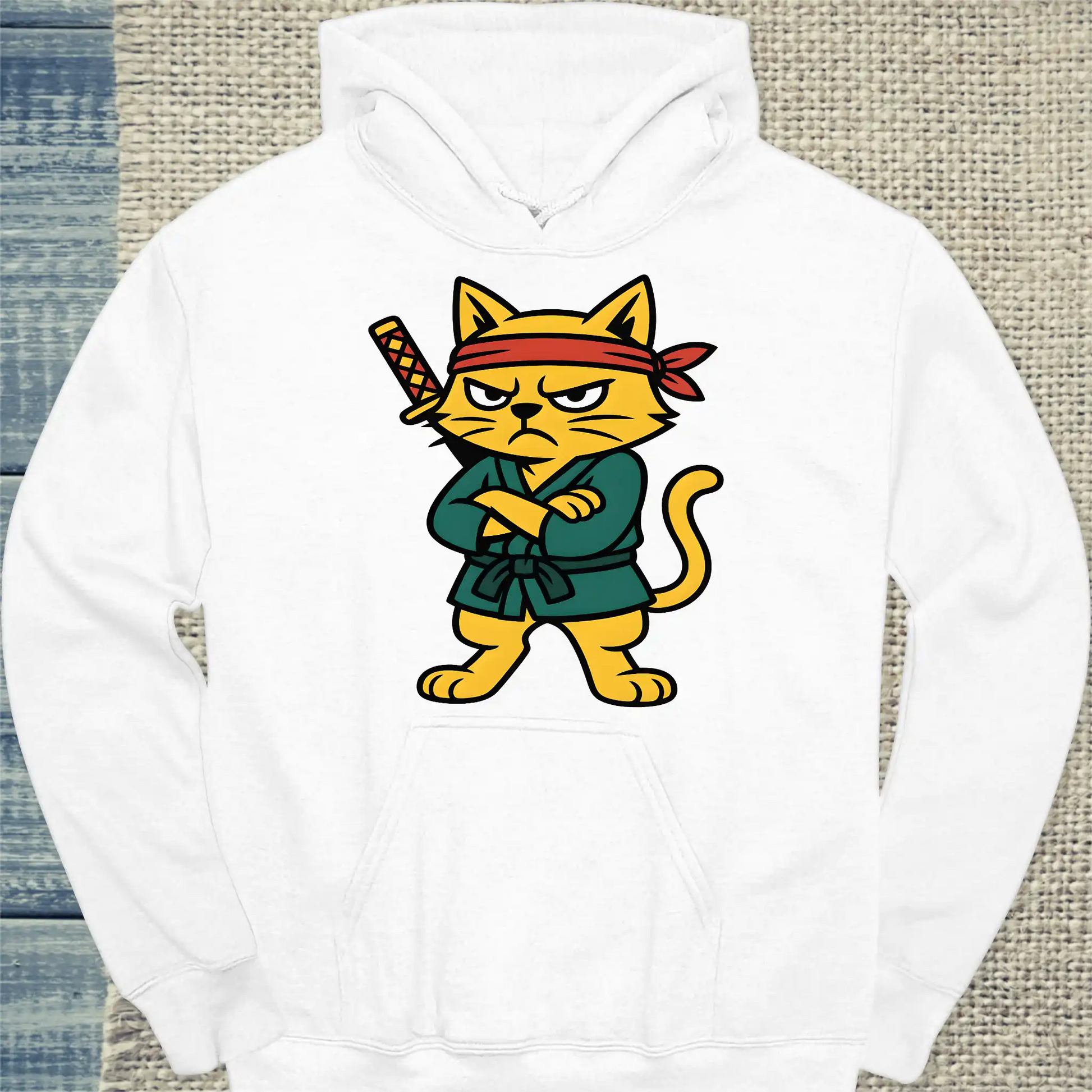 Hoodie - Samurai Cat - Unisex - Katze Weiß