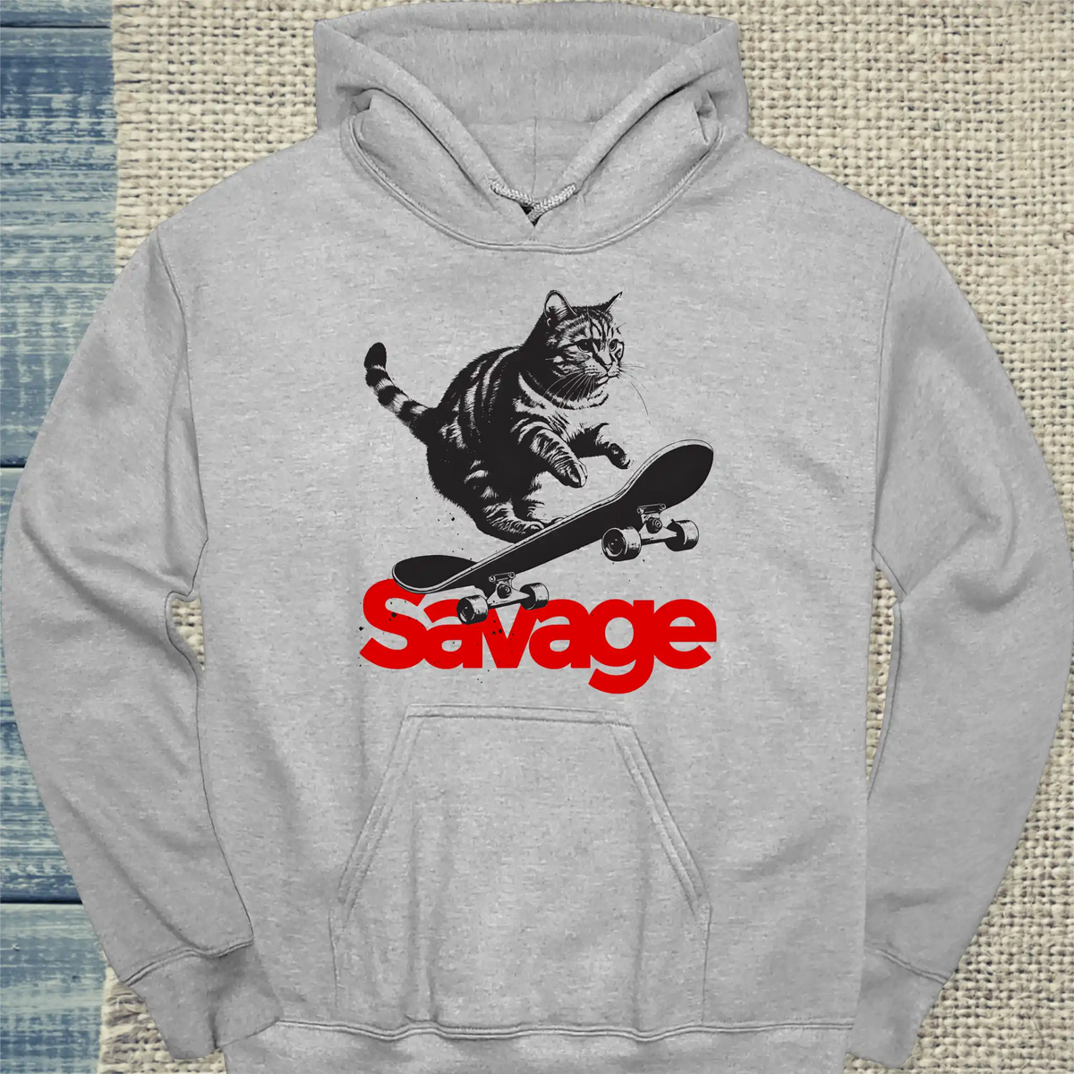 Hoodie - Savage - Unisex - Katze Grau