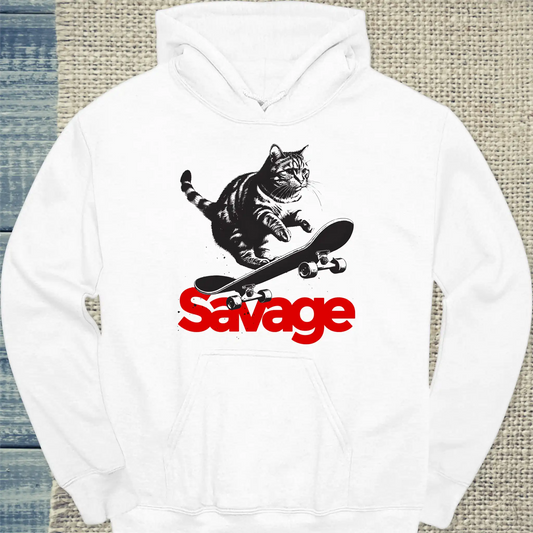 Hoodie - Savage - Unisex - Katze Weiß