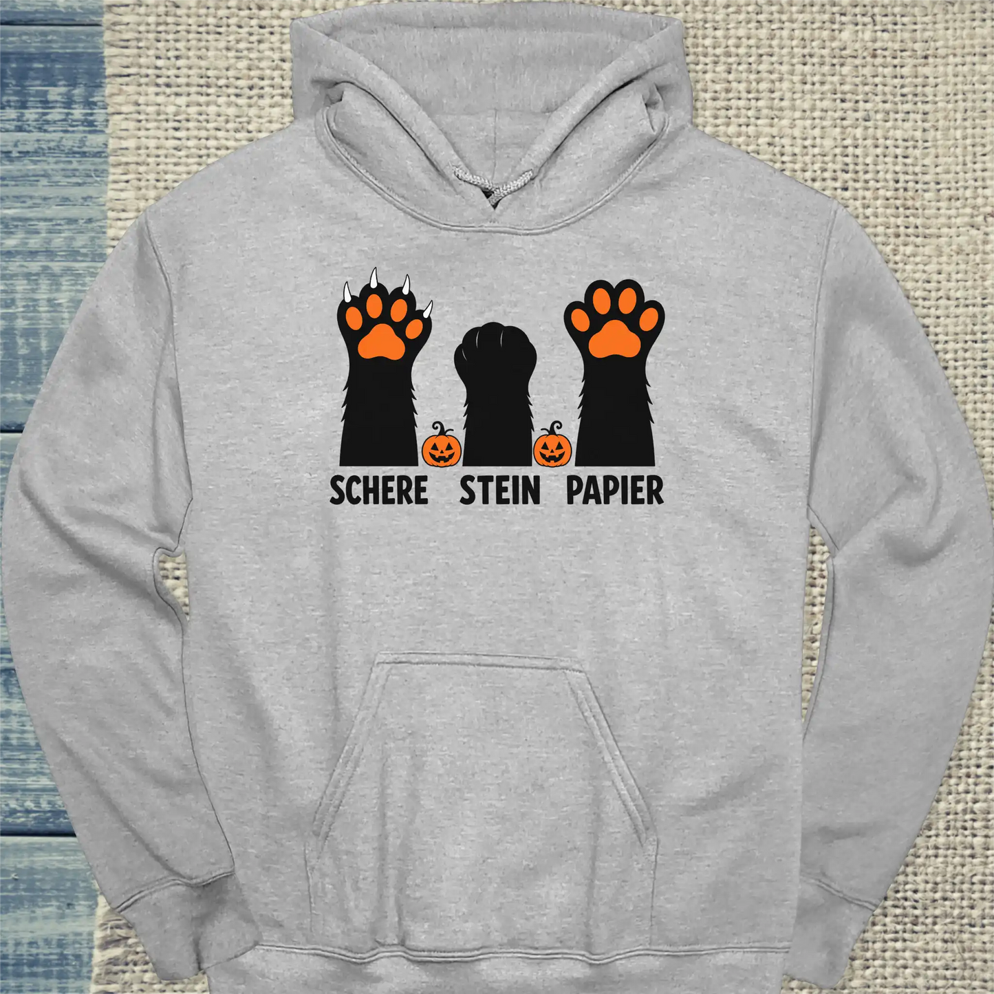 Hoodie - Schere Halloween - Unisex - Katze, Halloween Grau