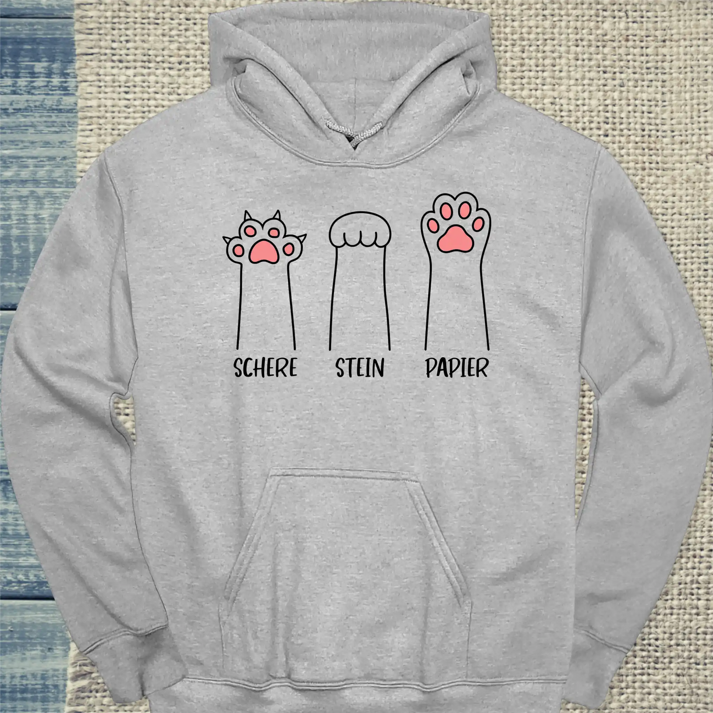 Hoodie - Schere Stein Papier - Unisex - Katze Grau