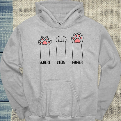 Hoodie - Schere Stein Papier - Unisex - Katze Grau