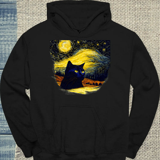 Hoodie - Schwarze Katze im Abendhimmel - Unisex - Katze Schwarz