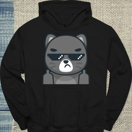 Hoodie - Schwarze Katze mit Brille Mittelfinger - Unisex - Katze Schwarz