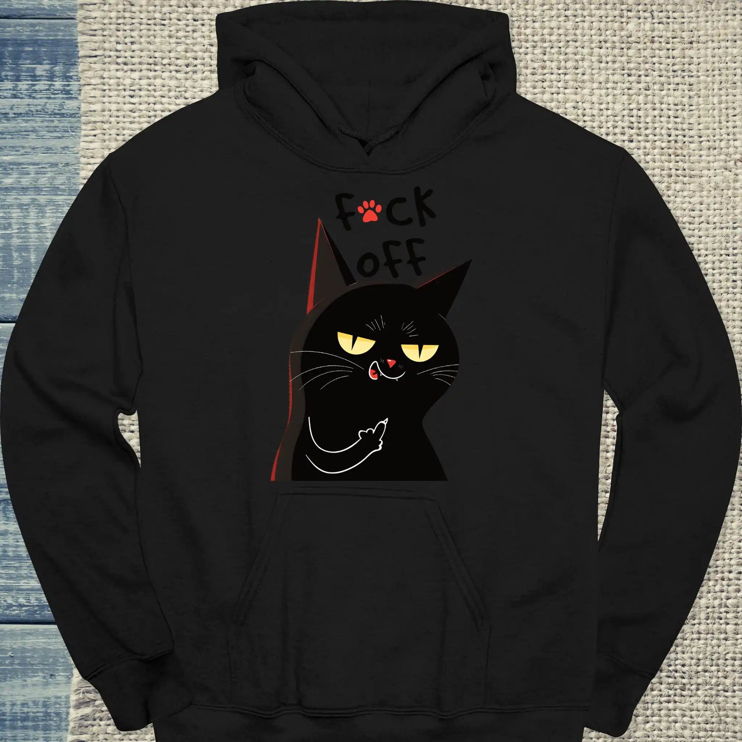 Hoodie - Schwarze Katze Mittelfinger - Unisex - Katze, Black Edition Schwarz