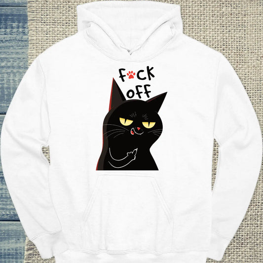 Hoodie - Schwarze Katze Mittelfinger - Unisex - Katze, Black Edition Weiß