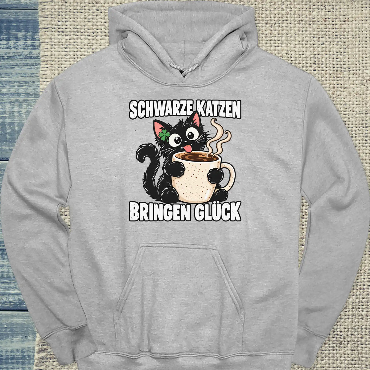 Hoodie - Schwarze Katzen bringen Glück - Unisex - Katze & Kaffee Grau