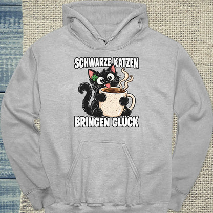 Hoodie - Schwarze Katzen bringen Glück - Unisex - Katze & Kaffee Grau