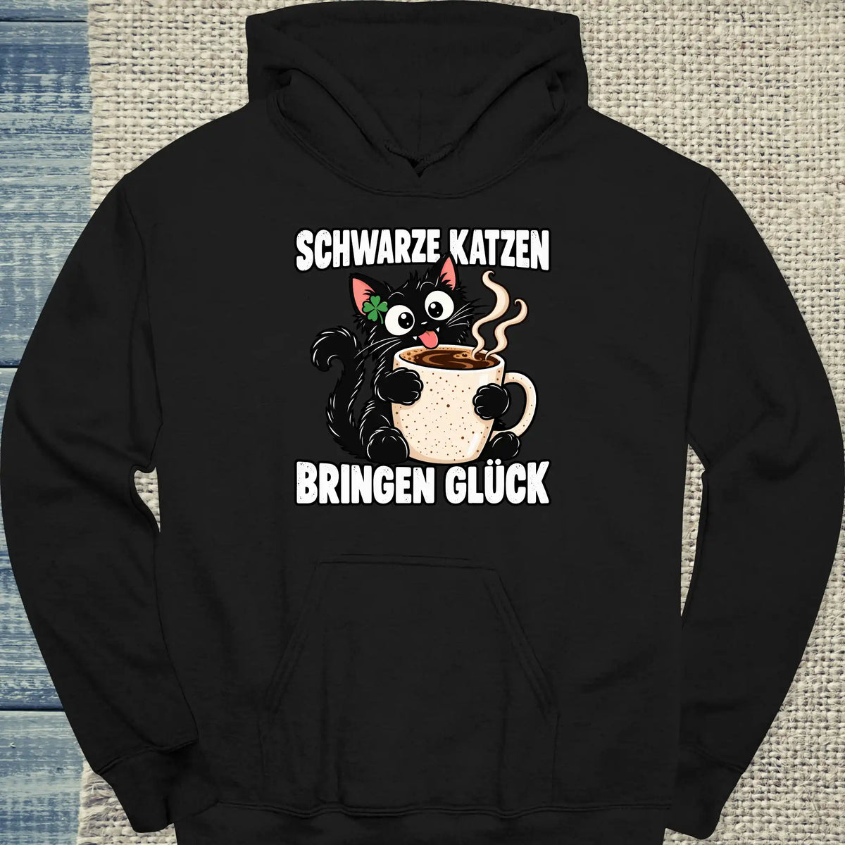 Hoodie - Schwarze Katzen bringen Glück - Unisex - Katze & Kaffee Schwarz