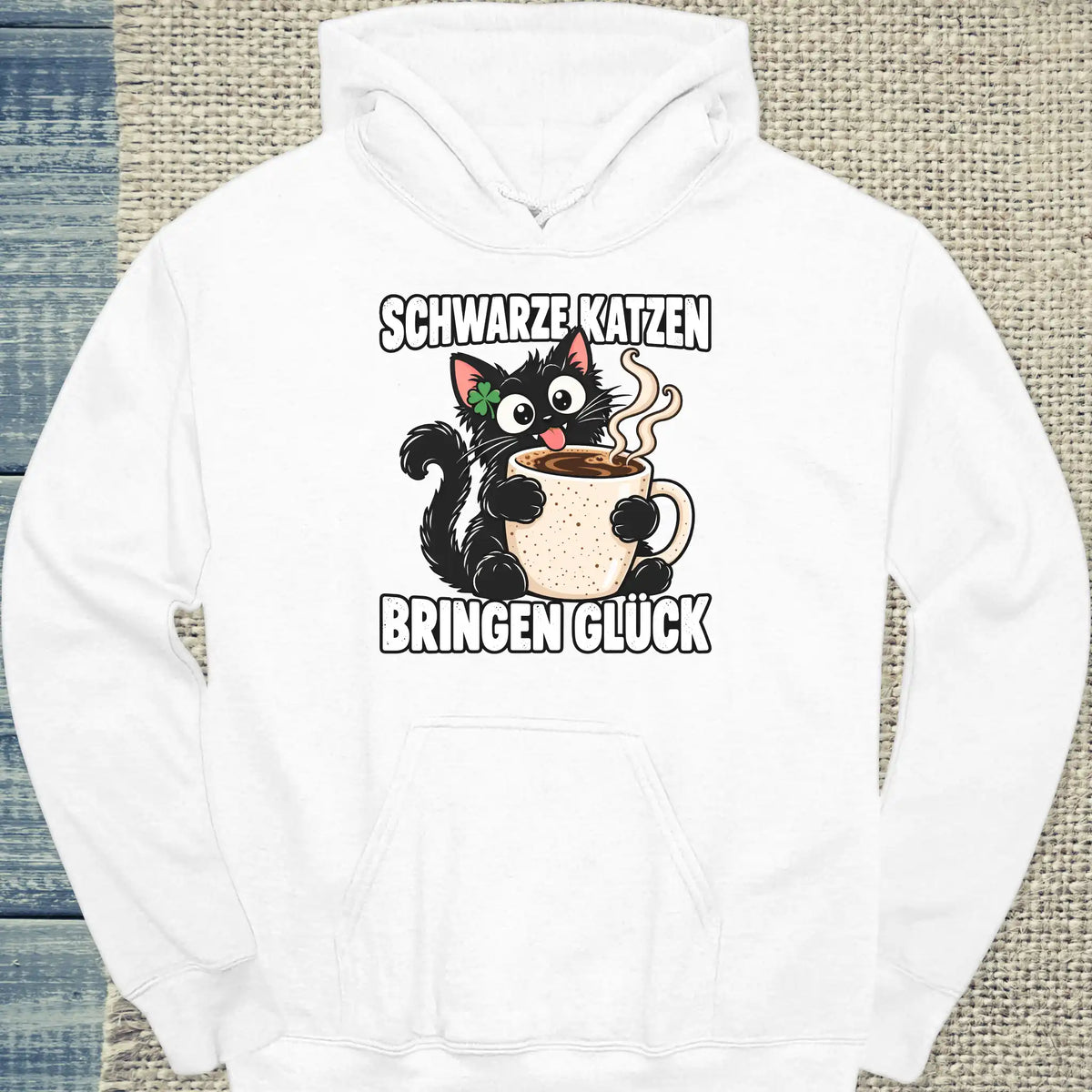 Hoodie - Schwarze Katzen bringen Glück - Unisex - Katze & Kaffee Weiß