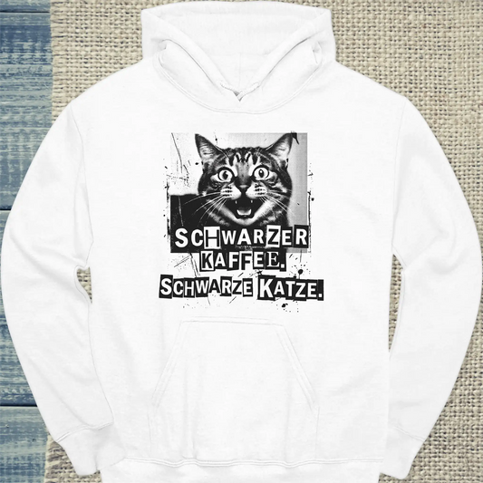 Hoodie - Schwarzer Kaffee - Schwarze Katze - Unisex - Katze & Kaffee Weiß