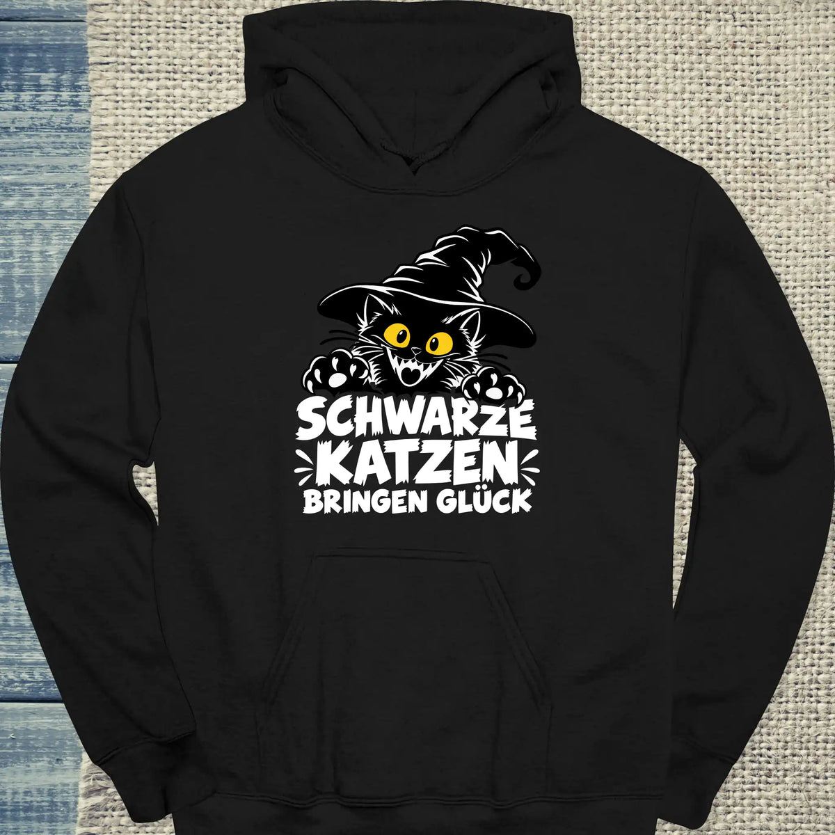 Hoodie - Schwarzes Glück - Unisex - Katze, Halloween Schwarz