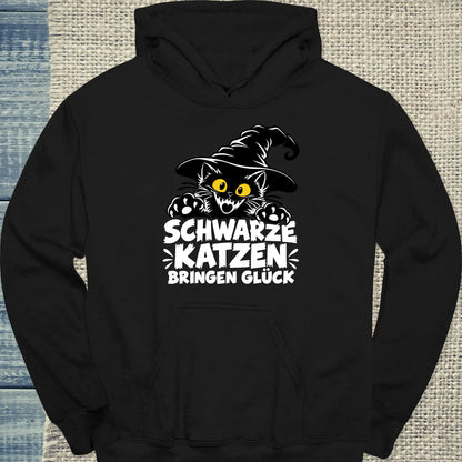 Hoodie - Schwarzes Glück - Unisex - Katze, Halloween Schwarz