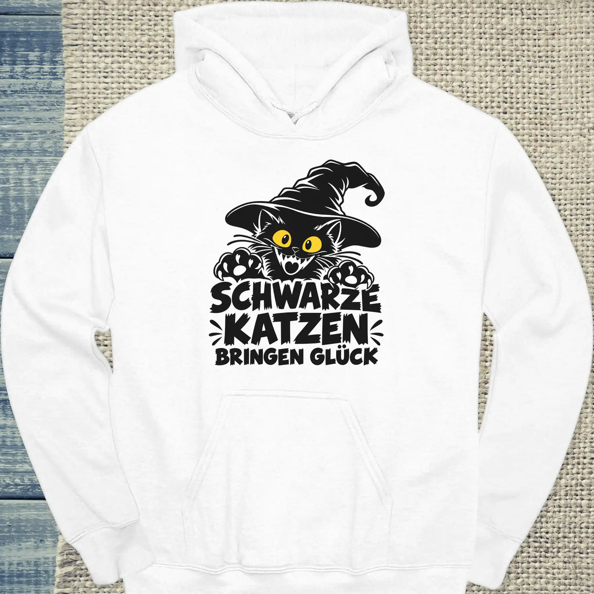 Hoodie - Schwarzes Glück - Unisex - Katze, Halloween Weiß