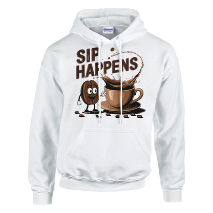 Hoodie - Sip Happens - Unisex - Kaffee Weiß